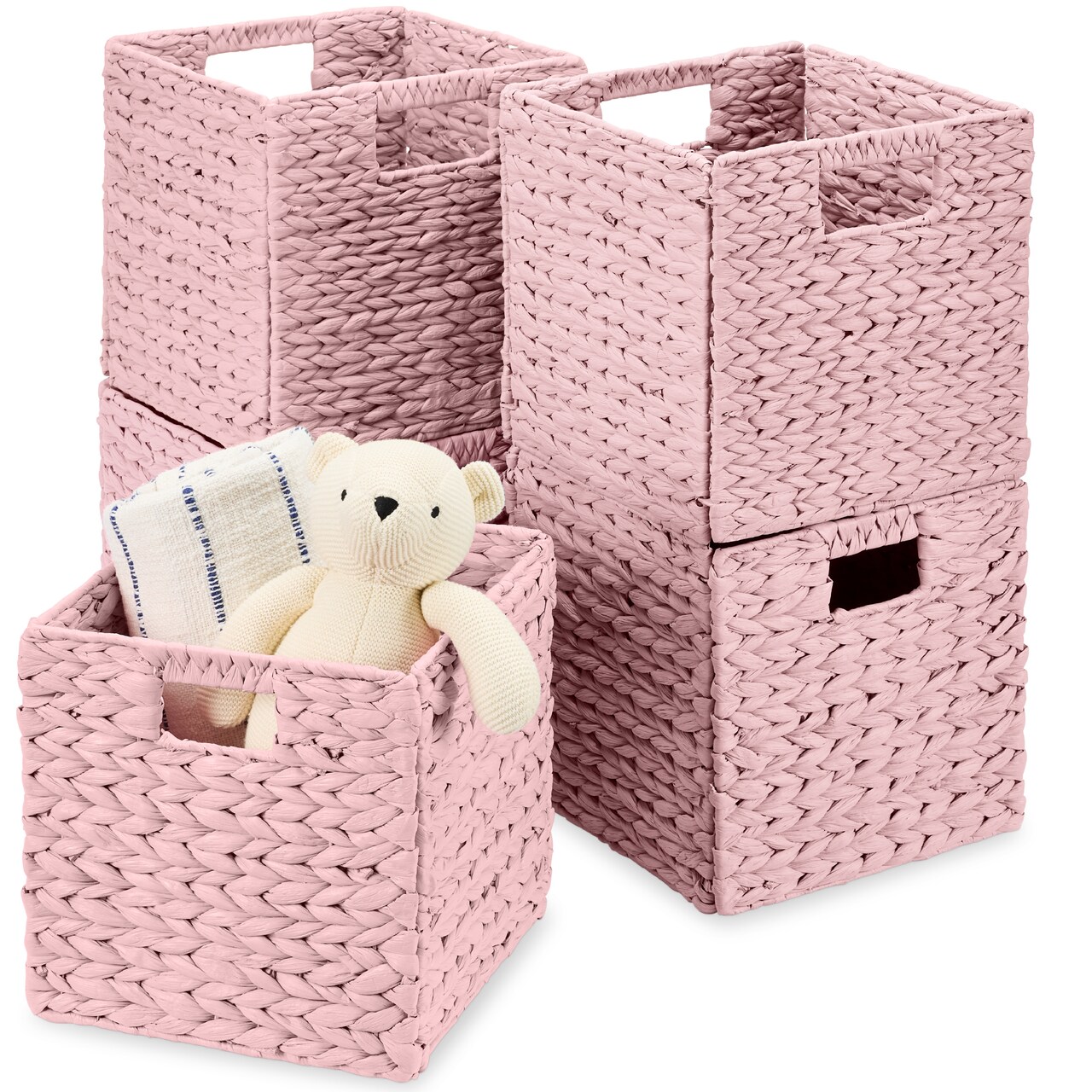 Best Choice Products 10.5x10.5in Hyacinth Storage Baskets, Set of 5 Multipurpose Collapsible Organizers